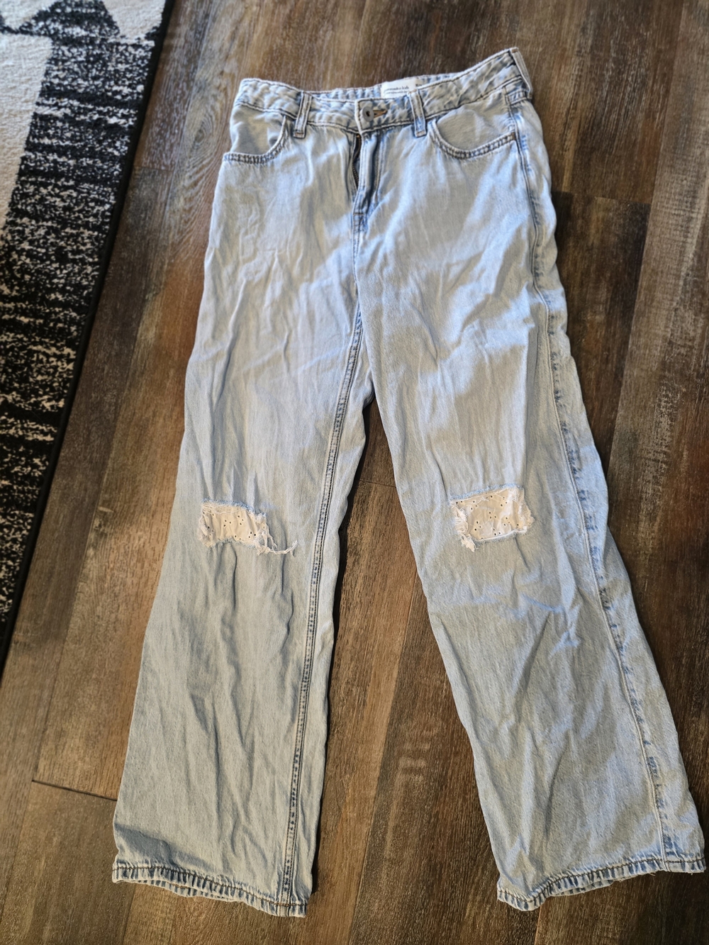 abercrombie kids light blue distressed straight-leg jeans